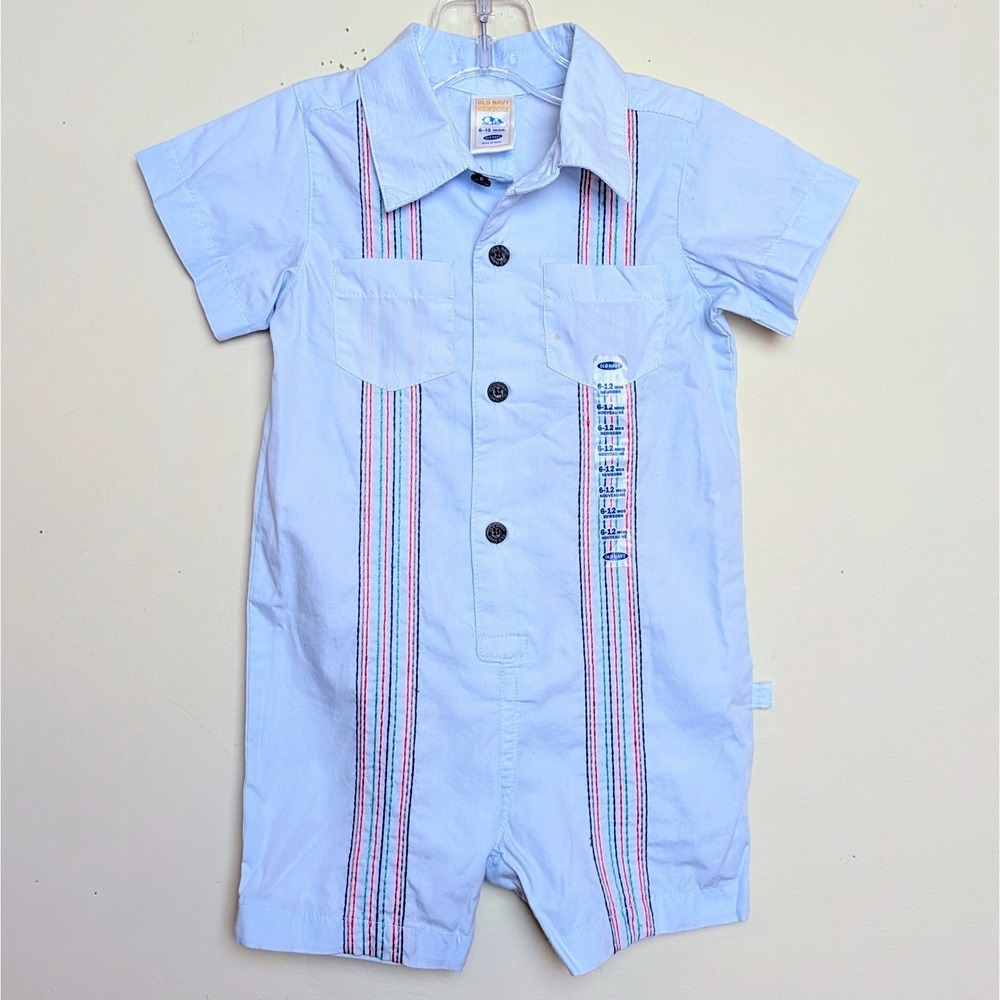 Vintage OLD NAVY Guayabera Stitched Cuban One-Piece Shorty Romper 6-12Months NWT